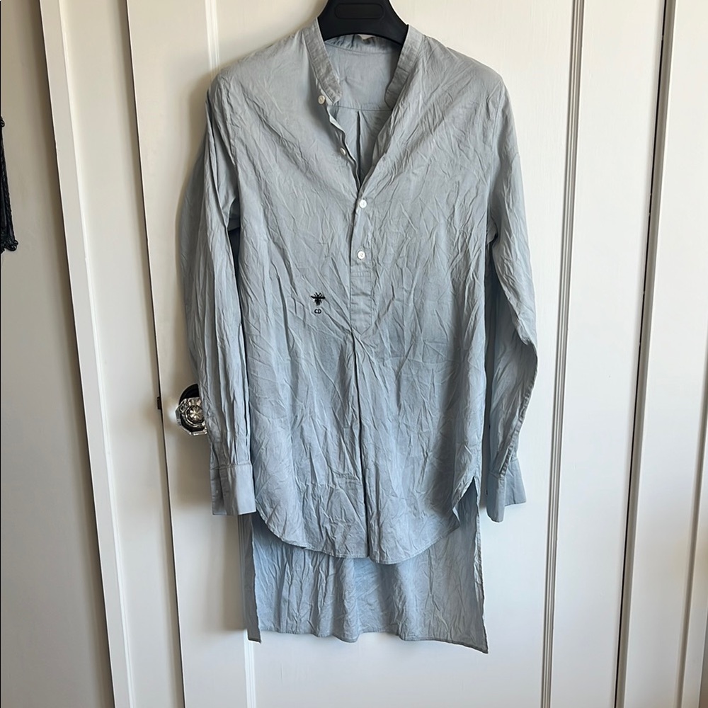 Light Blue Long-Sleeve Mandarin Collar silk blouses